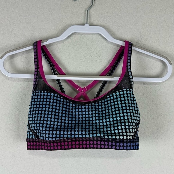 Lululemon Blue Pink Cosmic Dot Sweaty Endeavor Sports Bra Size 6 - Picture 1 of 5